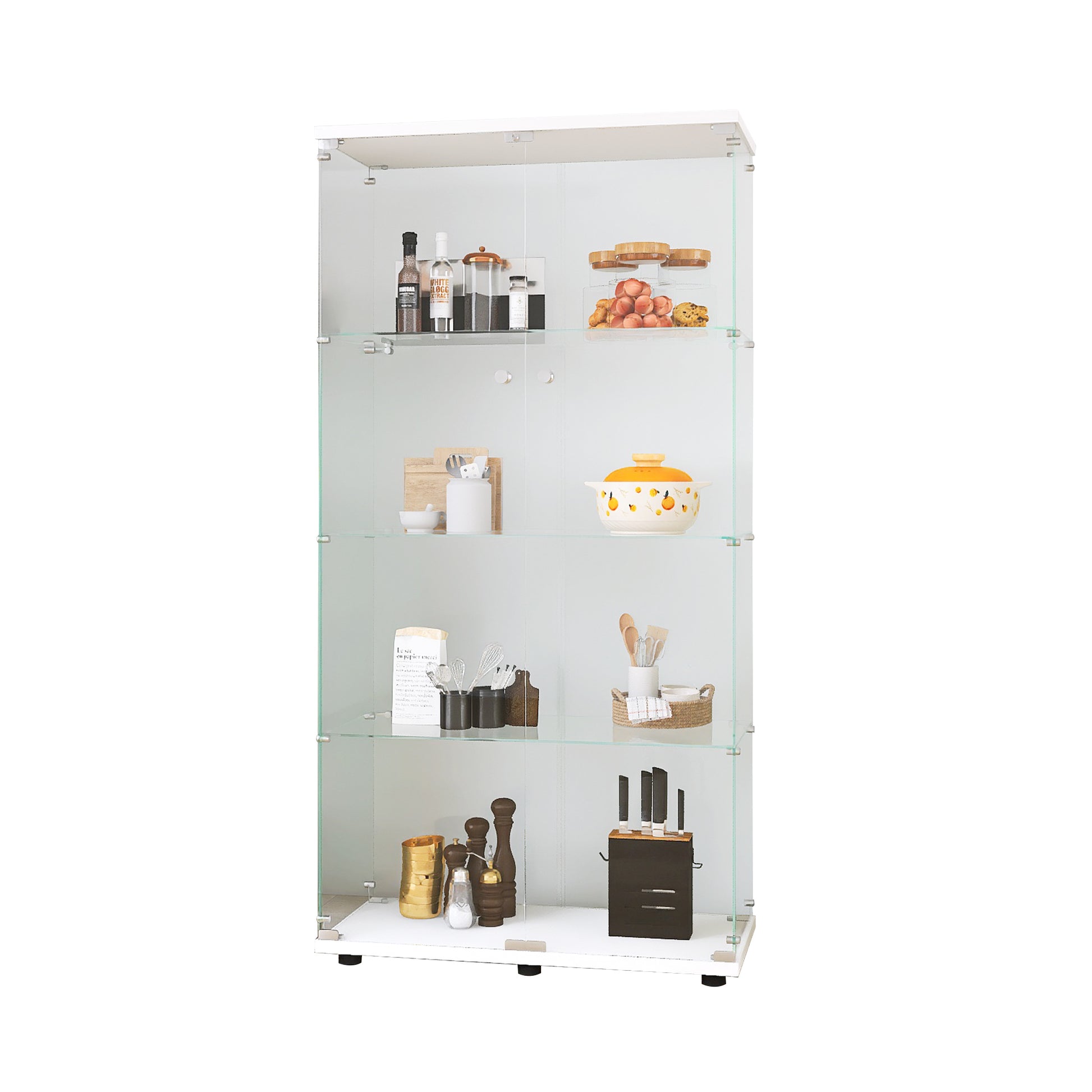 Two-door Glass Display Cabinet 4 Shelves with Door, Floor Standing Curio Bookshelf for Living Room-UH Decor-Default-Urbanheer