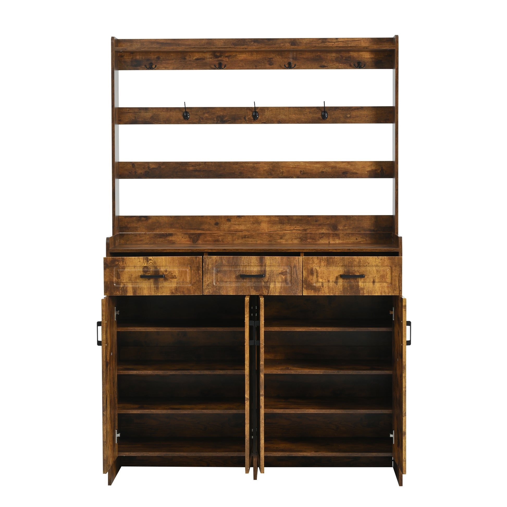 U-Can 51.2''Minimalist Four-Door Shoe Cabinet with Coat Rack, Spacious Top,3 Drawers, 8 Shelves,-UH Decor-Default-Urbanheer