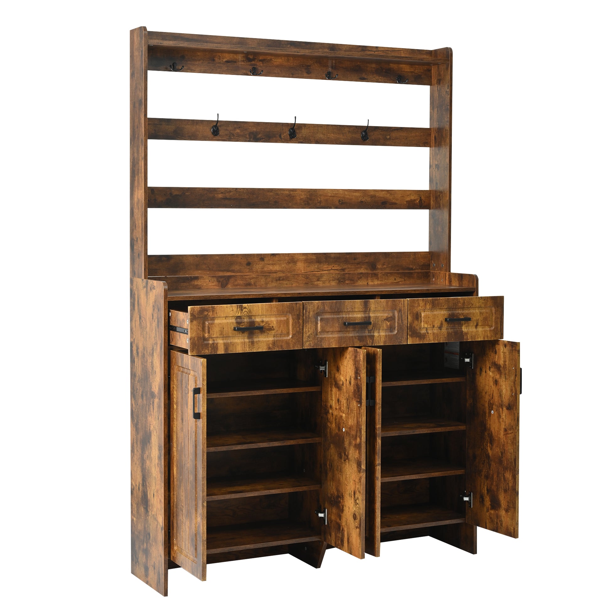 U-Can 51.2''Minimalist Four-Door Shoe Cabinet with Coat Rack, Spacious Top,3 Drawers, 8 Shelves,-UH Decor-Default-Urbanheer