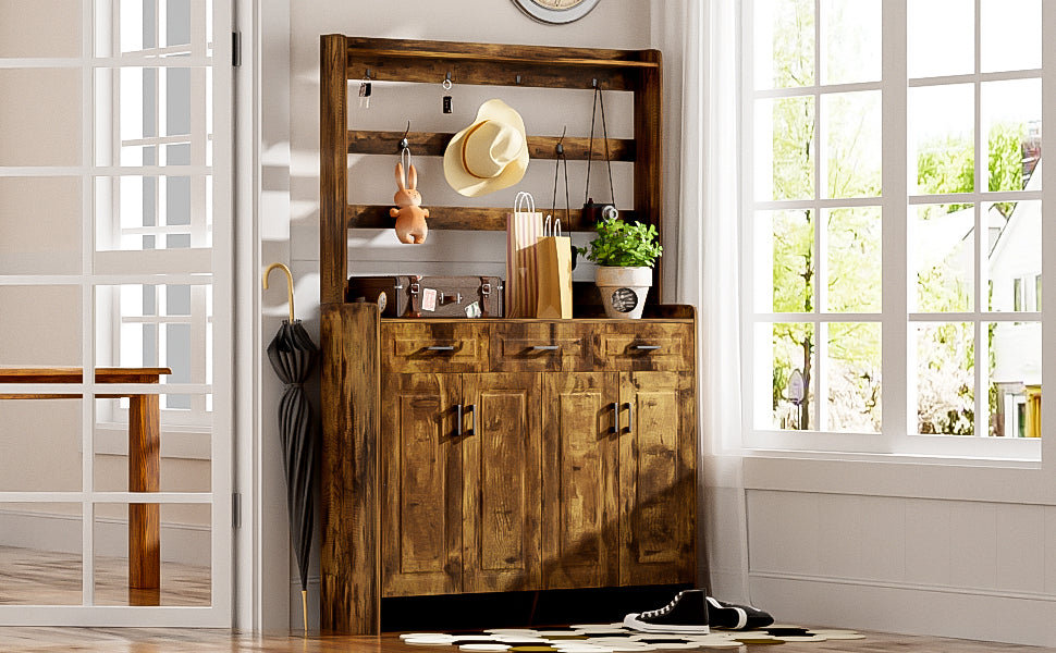 U-Can 51.2''Minimalist Four-Door Shoe Cabinet with Coat Rack, Spacious Top,3 Drawers, 8 Shelves,-UH Decor-Default-Urbanheer