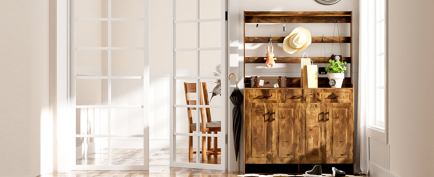 U-Can 51.2''Minimalist Four-Door Shoe Cabinet with Coat Rack, Spacious Top,3 Drawers, 8 Shelves,-UH Decor-Default-Urbanheer