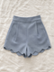 High Waist Scalloped Shorts - Bluish Grey