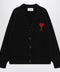 Ami Paris Ami De Coeur cardigan in black merino wool knit