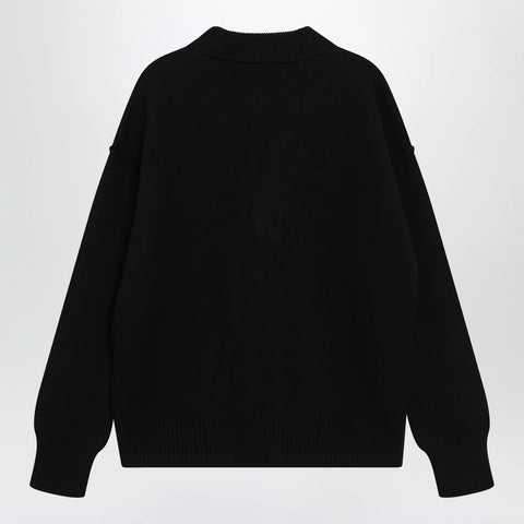 Ami Paris Ami De Coeur cardigan in black merino wool knit