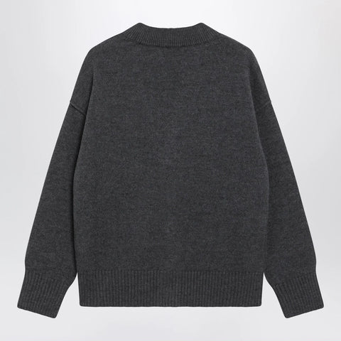 Ami Paris Ami De Coeur cardigan in grey mélange merino wool knit