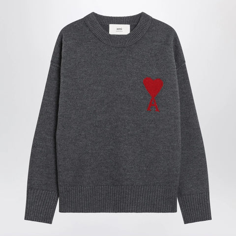 Ami Paris Ami de Coeur sweater in grey virgin wool