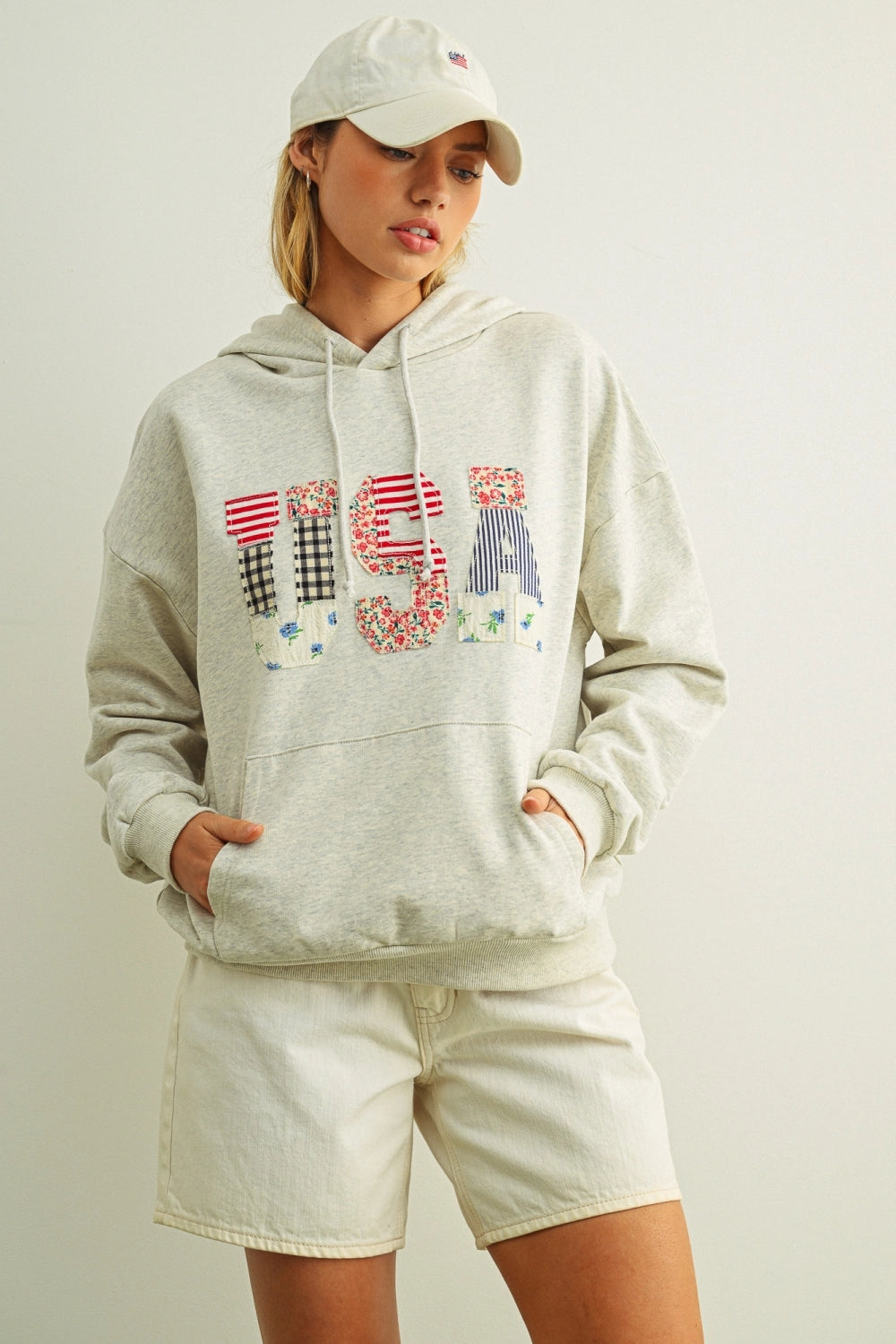 USA Floral Patchwork Sweatshirts with Hoodie