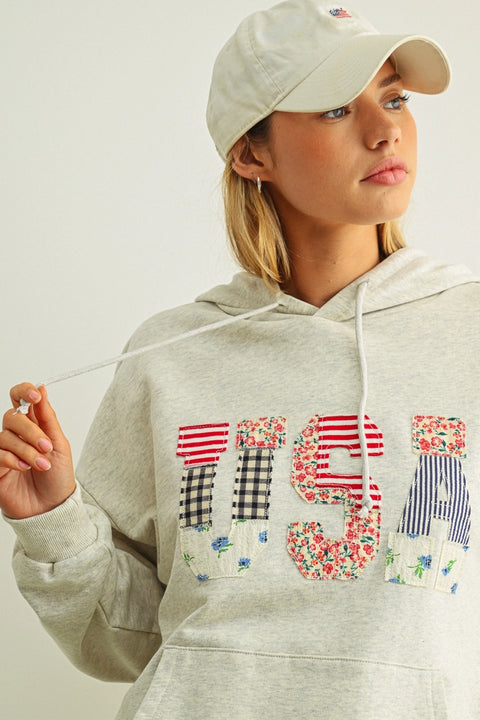 USA Floral Patchwork Sweatshirts with Hoodie