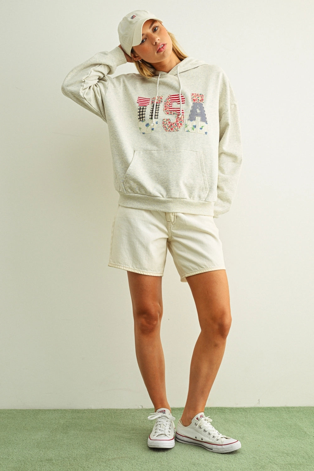 USA Floral Patchwork Sweatshirts with Hoodie