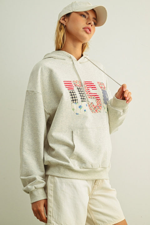 USA Floral Patchwork Sweatshirts with Hoodie
