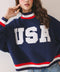 USA Letter Print Contrast Trim Sweatshirt - Navy