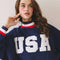 USA Letter Print Contrast Trim Sweatshirt - Navy