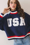 USA Letter Print Contrast Trim Sweatshirt - Navy