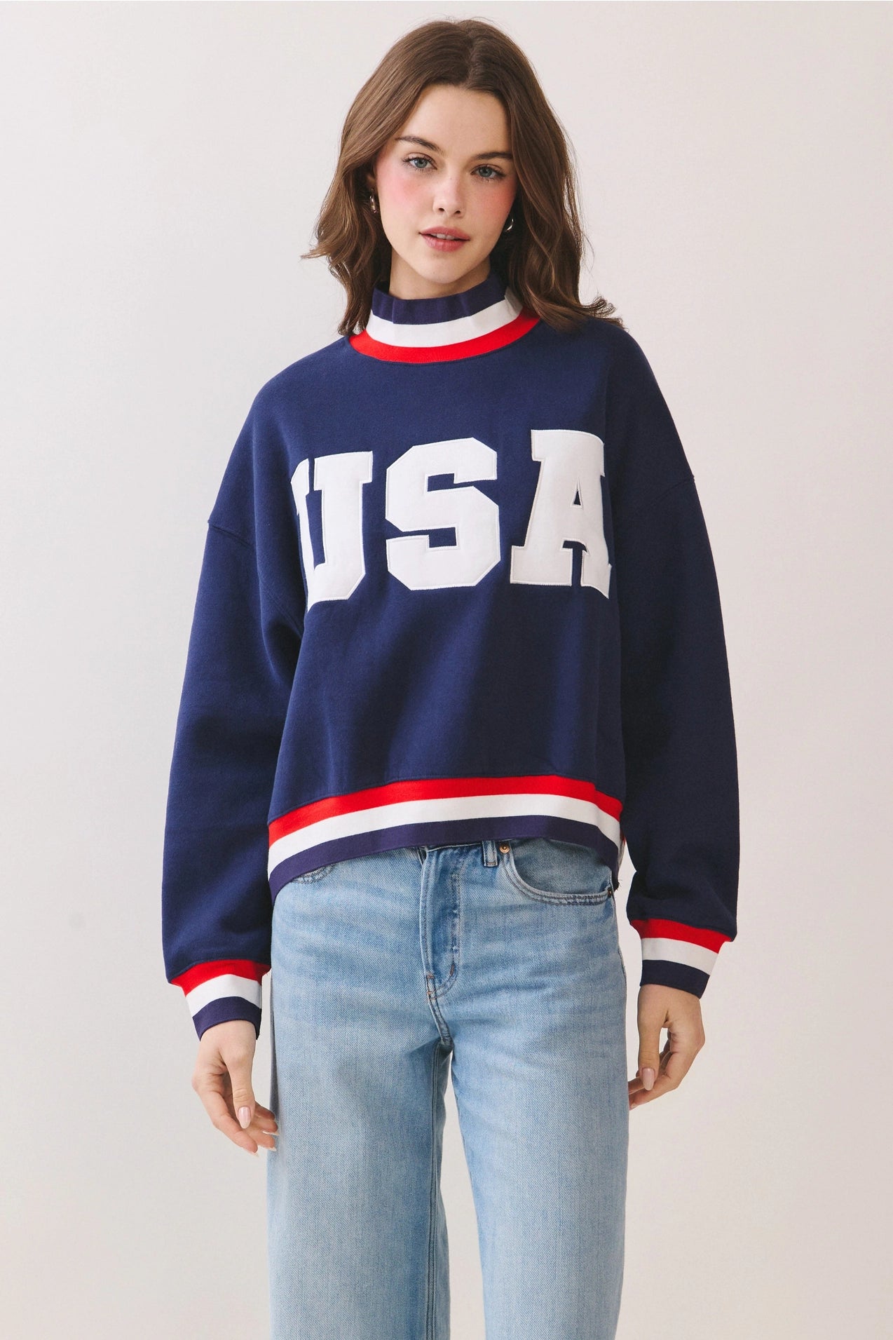 USA Letter Print Contrast Trim Sweatshirt