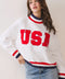 USA Letter Print Contrast Trim Sweatshirt - White