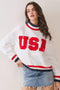 USA Letter Print Contrast Trim Sweatshirt - White