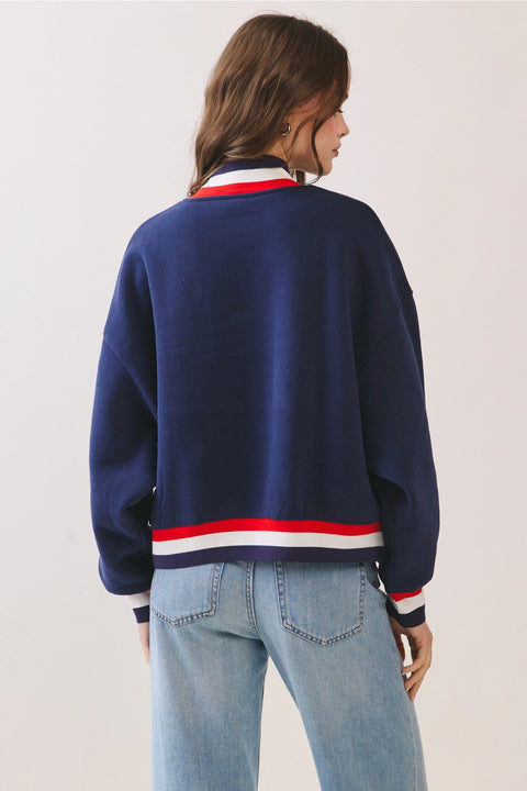 USA Letter Print Contrast Trim Sweatshirt - White