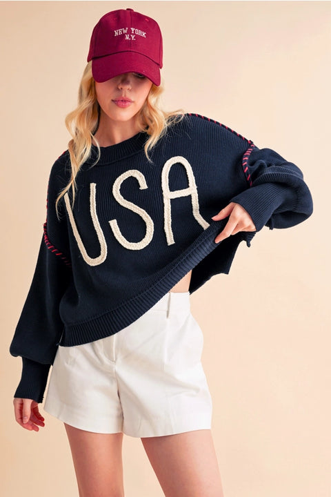 USA Sweater-Sweater-AEMI + CO-S-Navy-Urbanheer