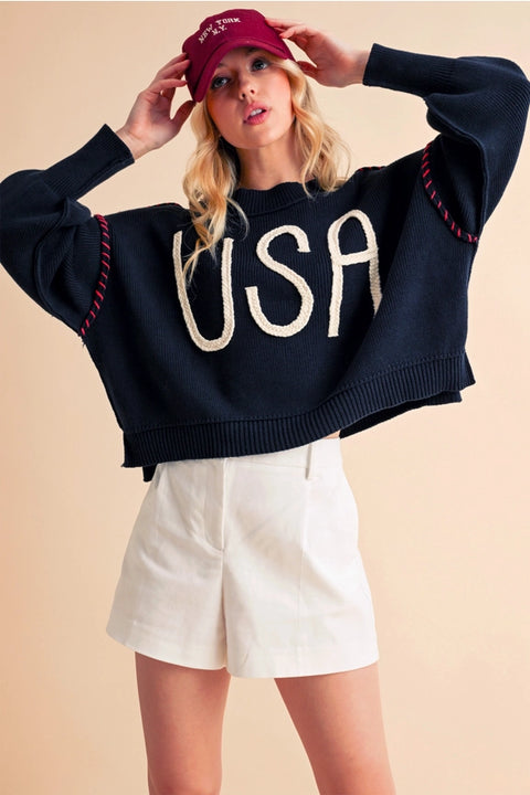 USA Sweater-Sweater-AEMI + CO-S-Navy-Urbanheer