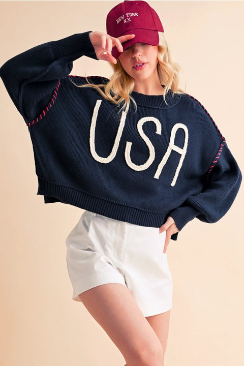 USA Sweater-Sweater-AEMI + CO-S-Navy-Urbanheer
