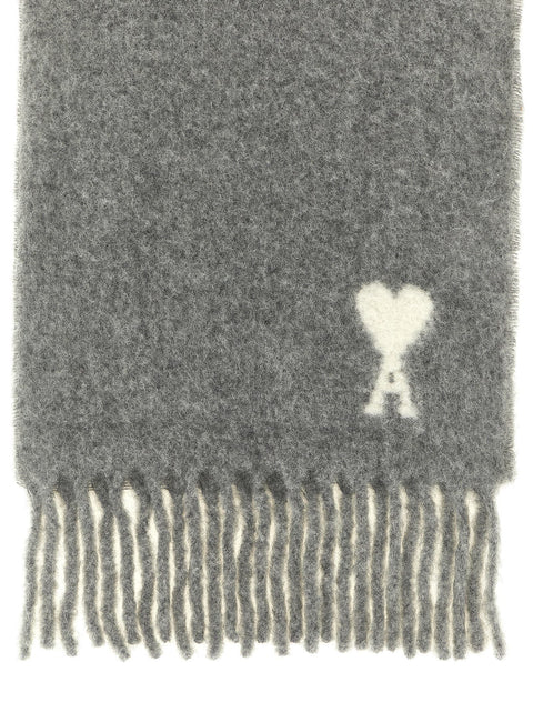Ami Paris Adc Logo Scarf And Fringes