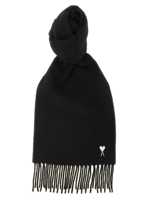 Ami Paris Quota Scarf With Adc Embroidery And Fringes