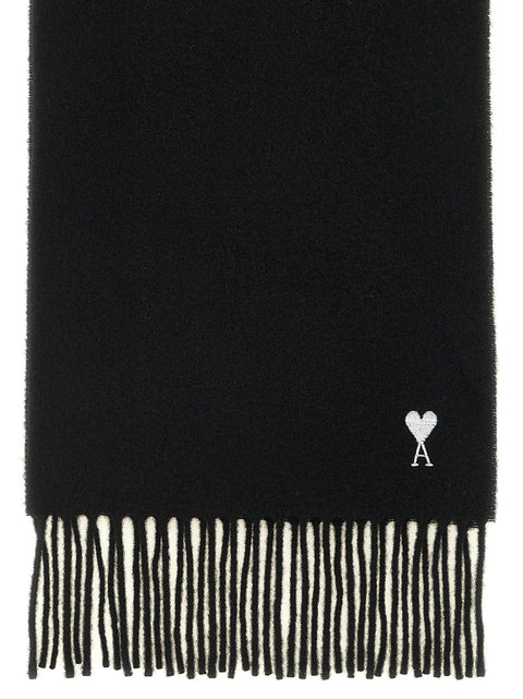 Ami Paris Quota Scarf With Adc Embroidery And Fringes