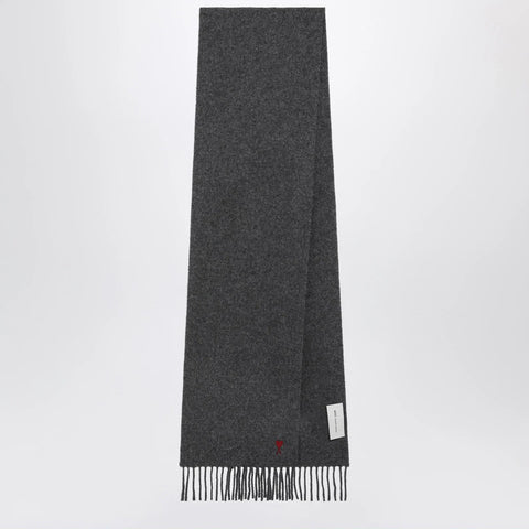 Ami Paris Grey Ami de Cœur Wool Scarf