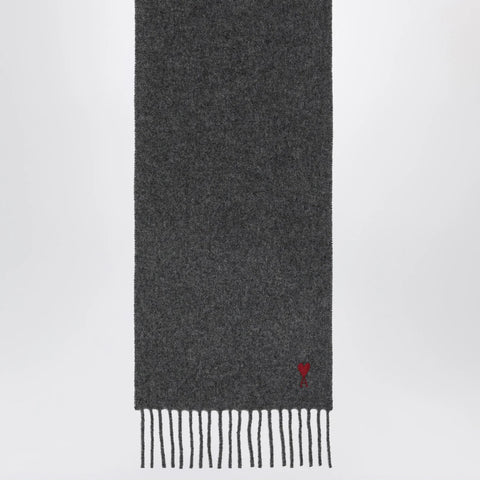 Ami Paris Grey Ami de Cœur Wool Scarf