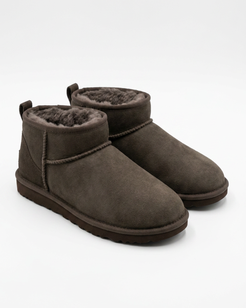 Ultra Mini Sheepskin Suede Ankle Boots Dark Brown