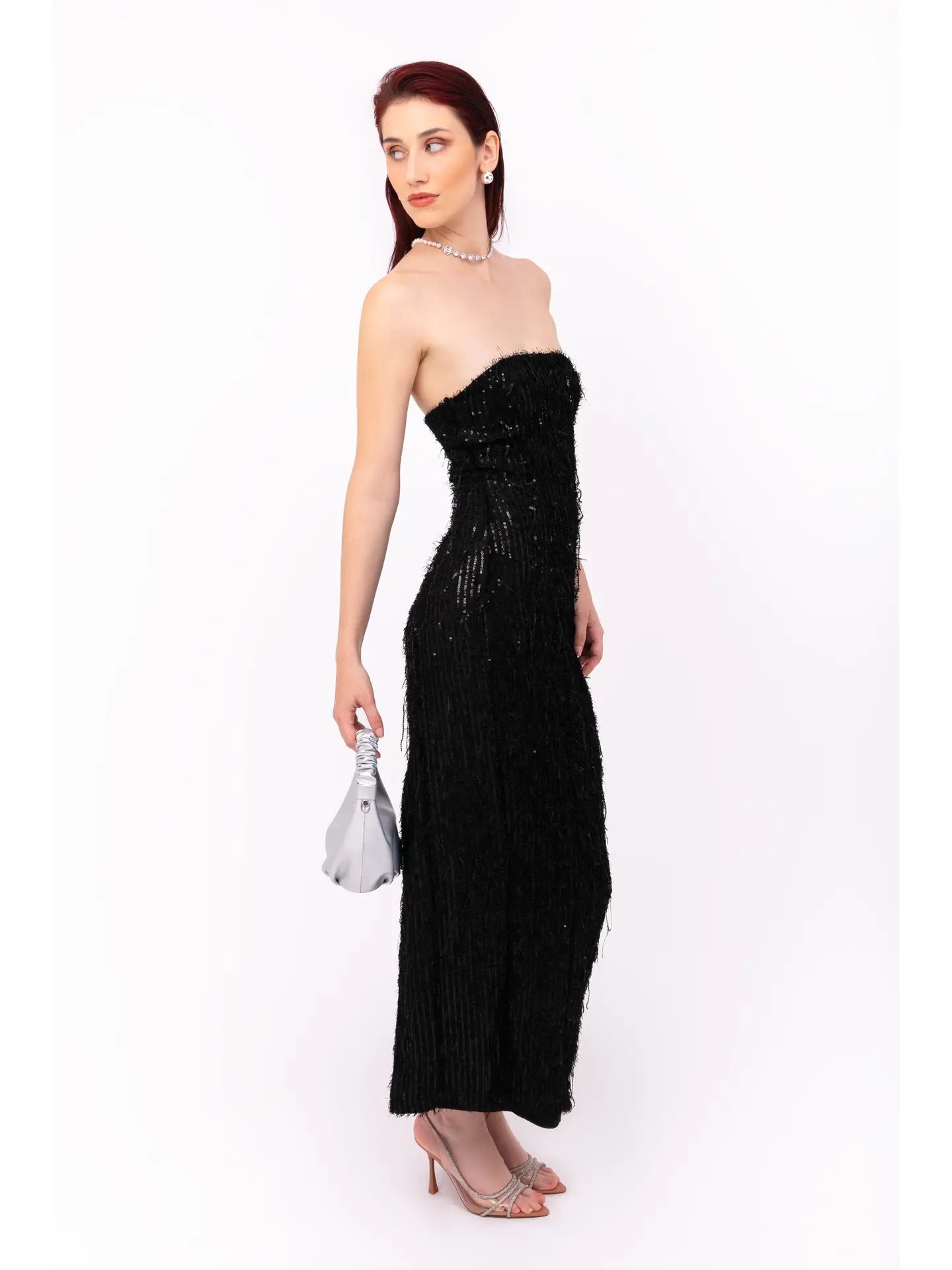 Uma Black Fringe Sequin Maxi Dress