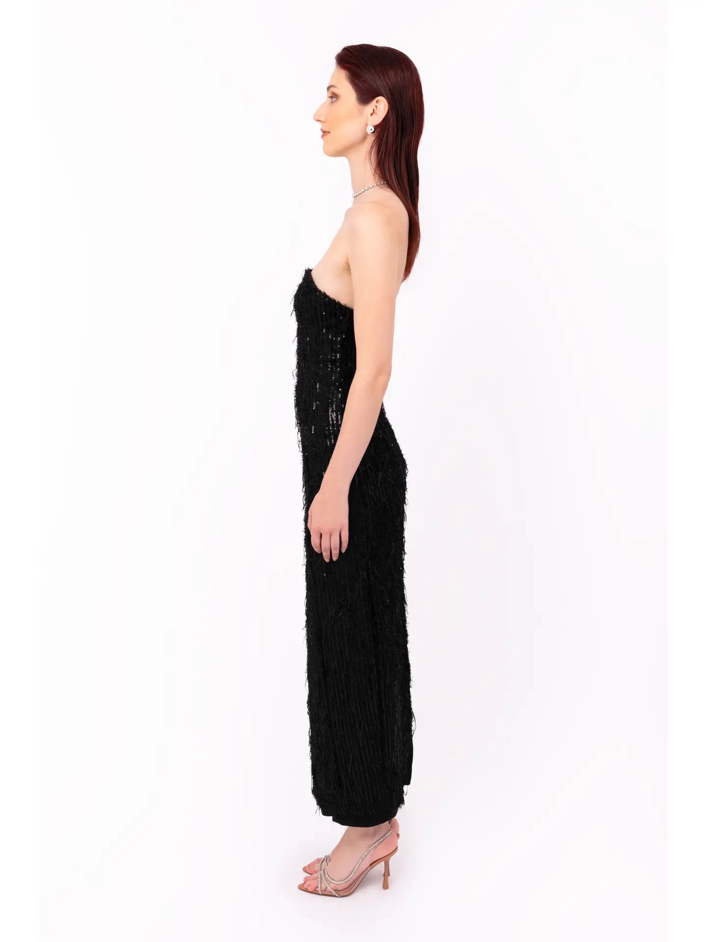 Uma Black Fringe Sequin Maxi Dress