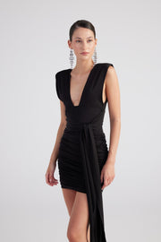 Uma Black Ruched Mini Dress-Bodycon Dresses-Buy Me Fur Ltd-Black-XS-Polyester - Elastane Blend-Urbanheer