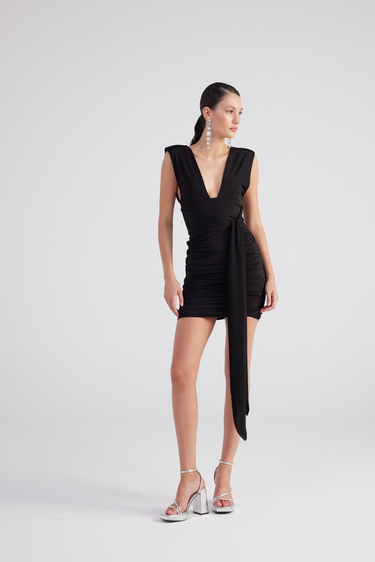 Uma Black Ruched Mini Dress-Bodycon Dresses-Buy Me Fur Ltd-Black-XS-Polyester - Elastane Blend-Urbanheer