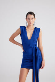 Uma Navy Blue Ruched Mini Dress-Bodycon Dresses-Buy Me Fur Ltd-Navy-XS-Polyester - Elastane Blend-Urbanheer