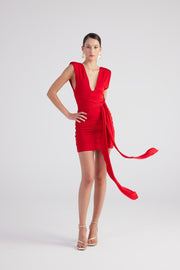 Uma Red Ruched Mini Dress-Bodycon Dresses-Buy Me Fur Ltd-Red-XS-Polyester - Elastane Blend-Urbanheer