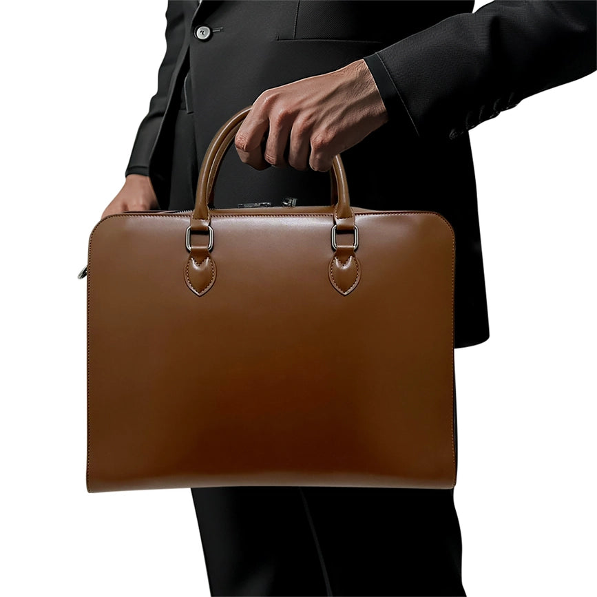 Unisex Laptop Briefcase, Sleek Office Bag-Laptop Bag-MOOV-14 x 12 x 5 in (35.6 x 30.5 x 12.7 cm)-Brown-Urbanheer