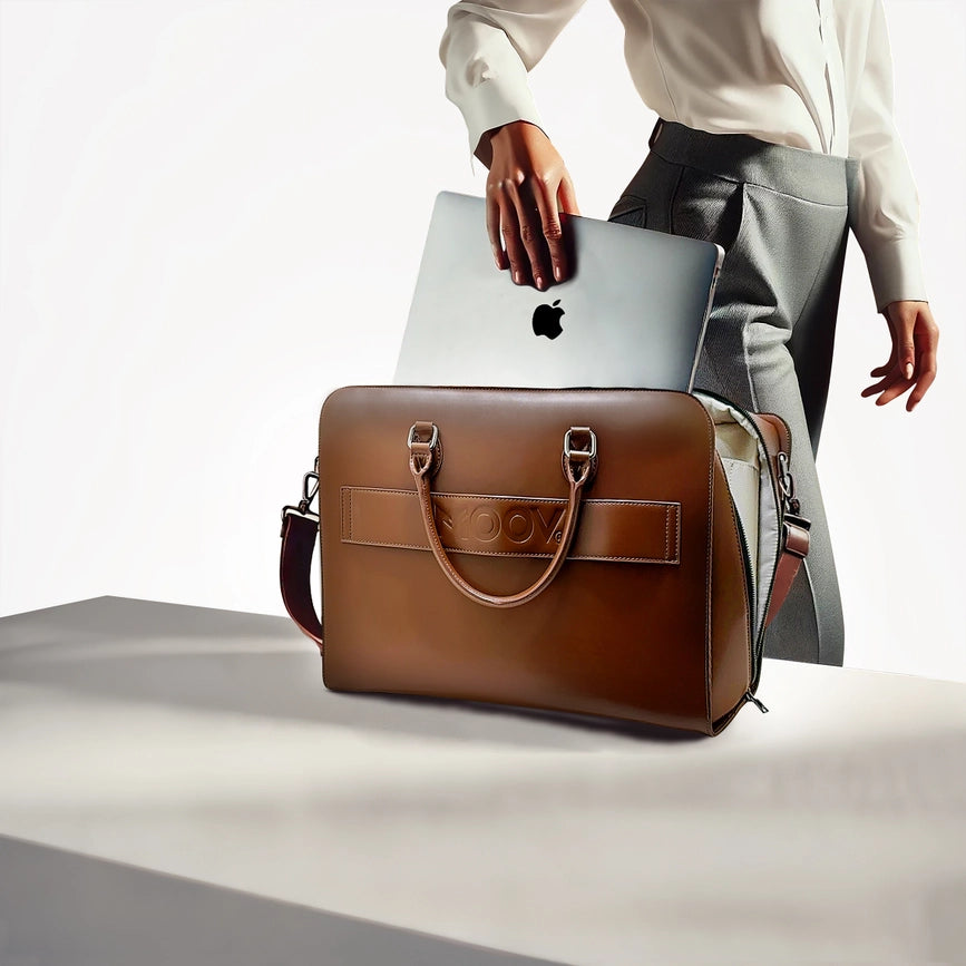 Unisex Laptop Briefcase, Sleek Office Bag-Laptop Bag-MOOV-14 x 12 x 5 in (35.6 x 30.5 x 12.7 cm)-Brown-Urbanheer