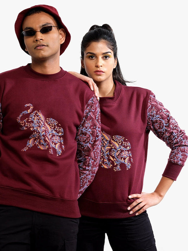 Unisex Printed Crewneck Sweatshirt - Maroon-Clothing Sweatshirts-Pali-Urbanheer