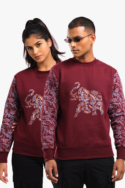 Unisex Printed Crewneck Sweatshirt - Maroon-Clothing Sweatshirts-Pali-XS-Urbanheer