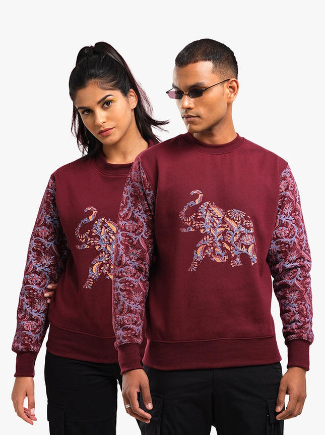 Unisex Printed Crewneck Sweatshirt - Maroon-Clothing Sweatshirts-Pali-XS-Urbanheer