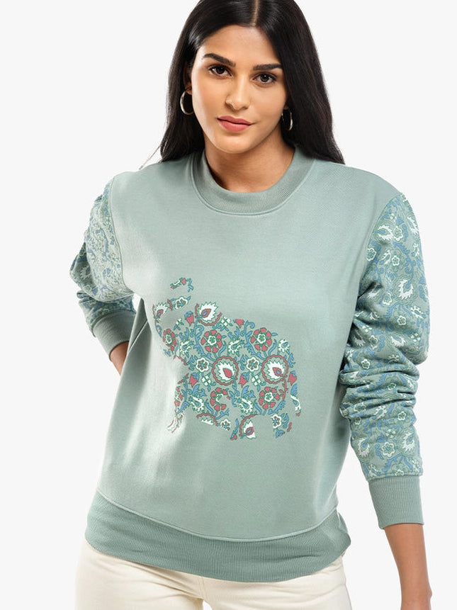 Unisex Printed Crewneck Sweatshirt – Mint Green-Clothing Sweatshirts-Pali-Urbanheer