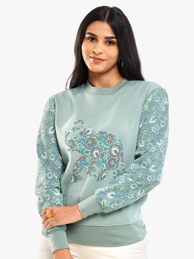 Unisex Printed Crewneck Sweatshirt – Mint Green-Clothing Sweatshirts-Pali-Urbanheer