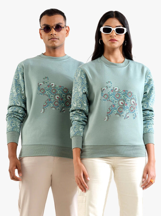 Unisex Printed Crewneck Sweatshirt – Mint Green-Clothing Sweatshirts-Pali-XS-Urbanheer