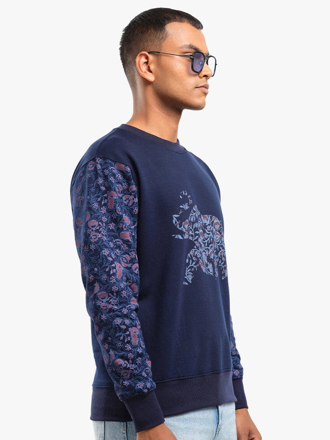 Unisex Printed Crewneck Sweatshirt - Navy-Clothing Sweatshirts-Pali-Urbanheer