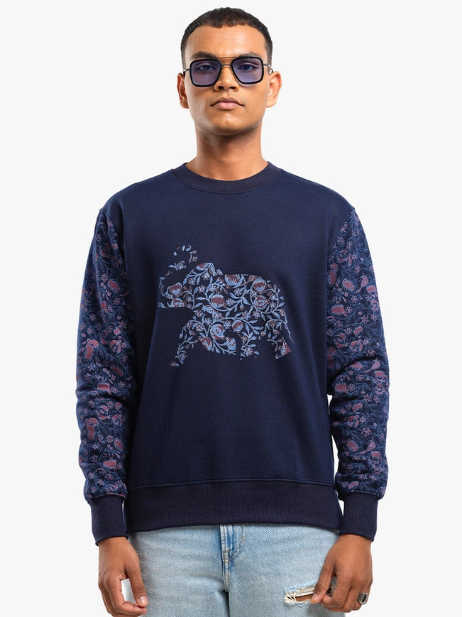 Unisex Printed Crewneck Sweatshirt - Navy-Clothing Sweatshirts-Pali-XS-Urbanheer