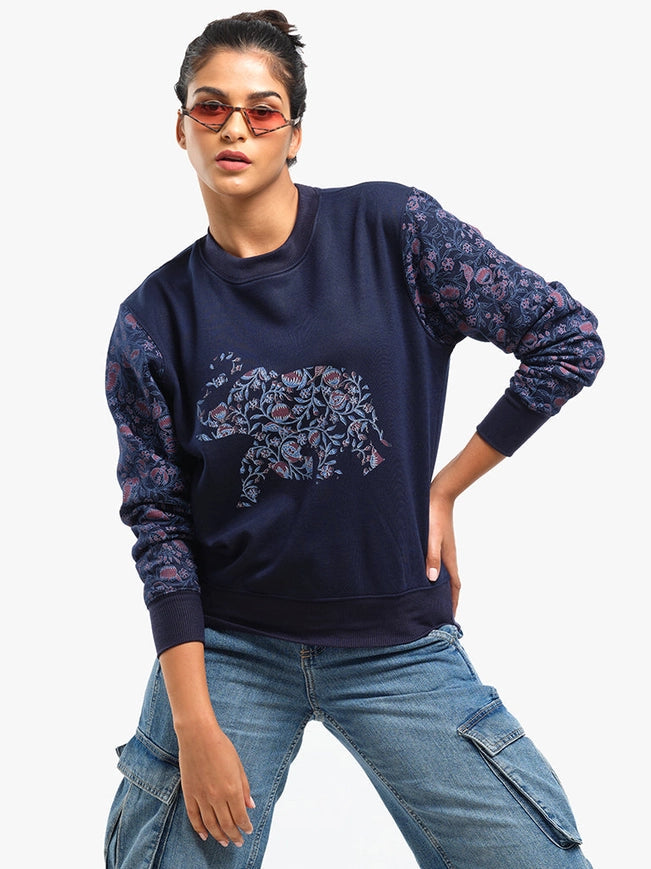 Unisex Printed Crewneck Sweatshirt - Navy-Clothing Sweatshirts-Pali-XS-Urbanheer