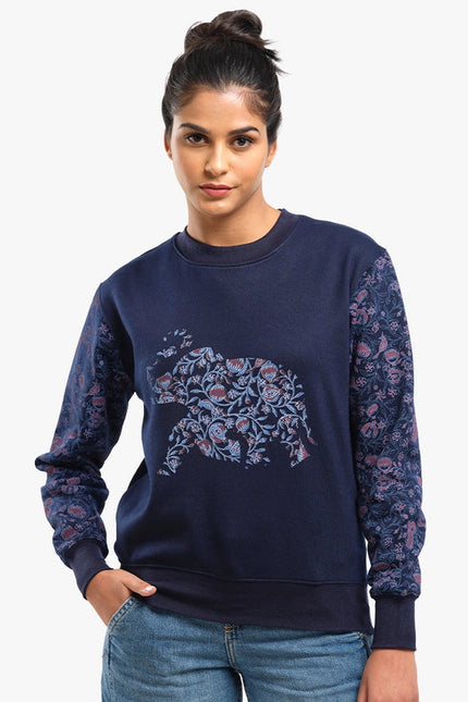 Unisex Printed Crewneck Sweatshirt - Navy-Clothing Sweatshirts-Pali-Urbanheer