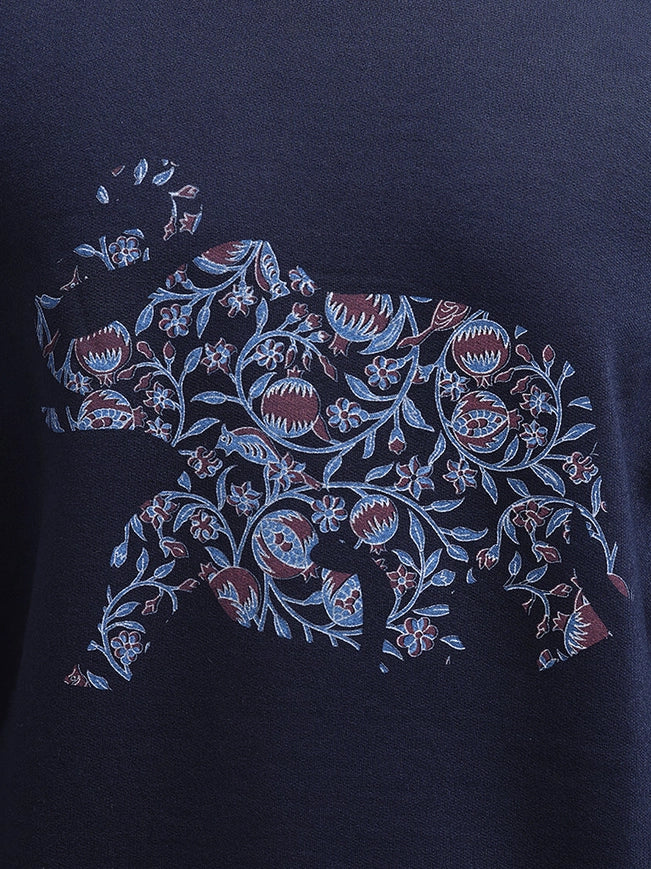 Unisex Printed Crewneck Sweatshirt - Navy-Clothing Sweatshirts-Pali-XS-Urbanheer