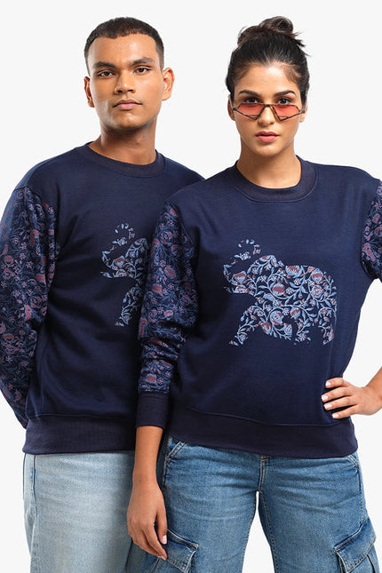 Unisex Printed Crewneck Sweatshirt - Navy-Clothing Sweatshirts-Pali-XS-Urbanheer
